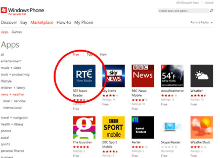 RTE News Reader app for Windows Mobile is number 1 news app in Ireland