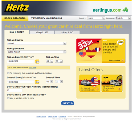 HertzFlyDrive.com - A new car rental site from Hertz and Aerlingus, designed and developed by Dragnet Systems