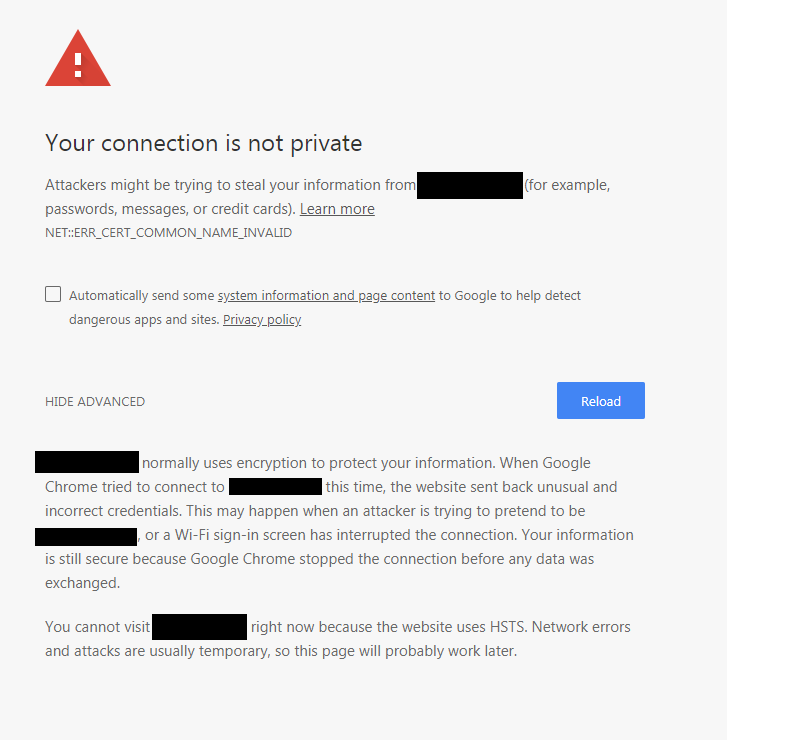 Allow Chrome to view previously blocked page due to a cert error