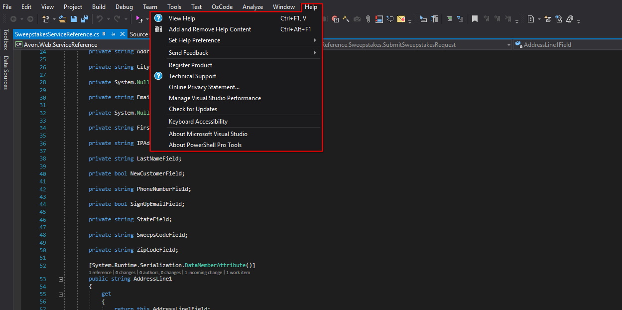 Right aligned Visual Studio menu